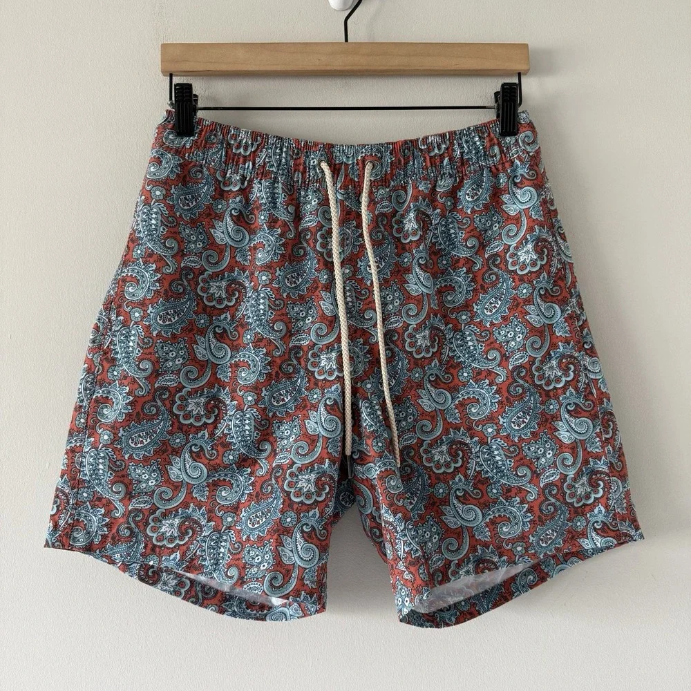 Fair Harbor Lined Swim Trunks Mens Medium Paisley Beach Vacation Drawstring